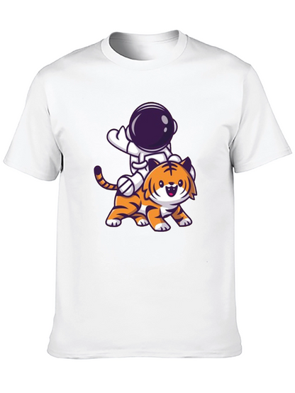 Astronaut Riding Tiger Graphic Tee - Black