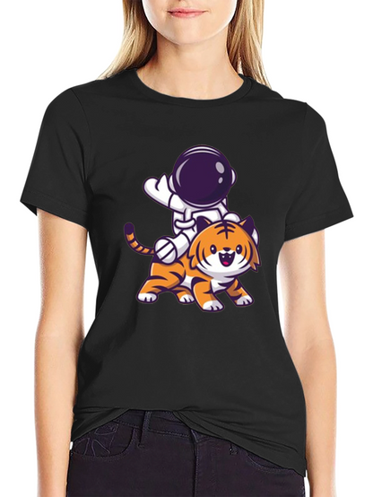 Astronaut Riding Tiger Graphic Tee - Black