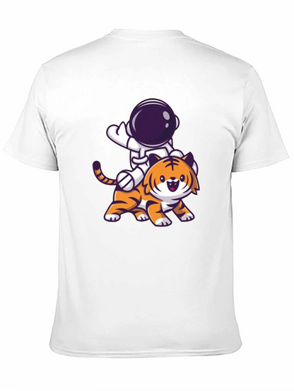 Astronaut Riding Tiger Graphic Tee - Black