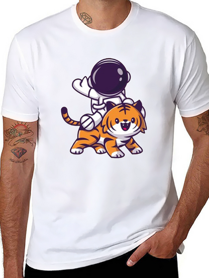 Astronaut Riding Tiger Graphic Tee - Black