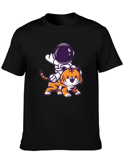 Astronaut Riding Tiger Graphic Tee - Black