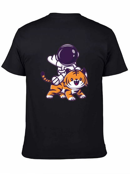 Astronaut Riding Tiger Graphic Tee - Black