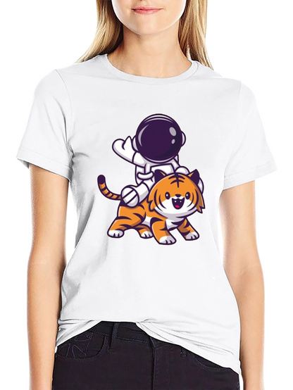 Astronaut Riding Tiger Graphic Tee - Black
