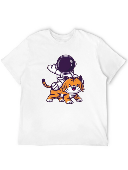 Astronaut Riding Tiger Graphic Tee - Black