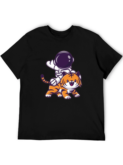 Astronaut Riding Tiger Graphic Tee - Black