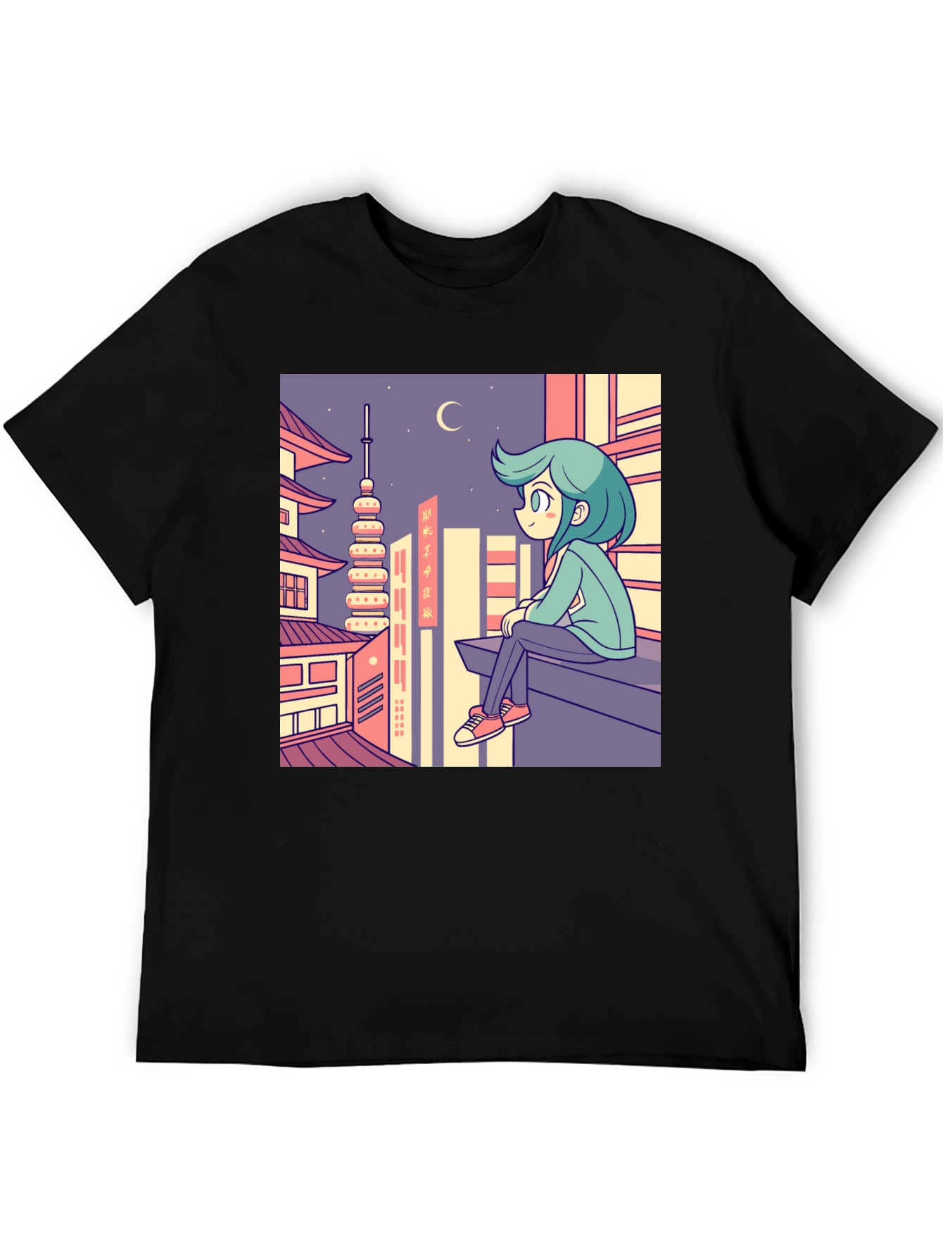 Anime Cityscape Graphic Tee - Relaxed Urban Style