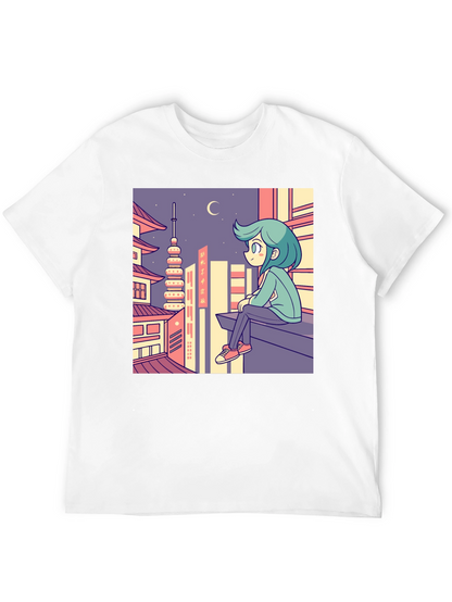 Anime Cityscape Graphic Tee - Relaxed Urban Style