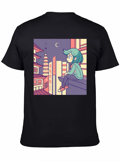 Anime Cityscape Graphic Tee - Relaxed Urban Style