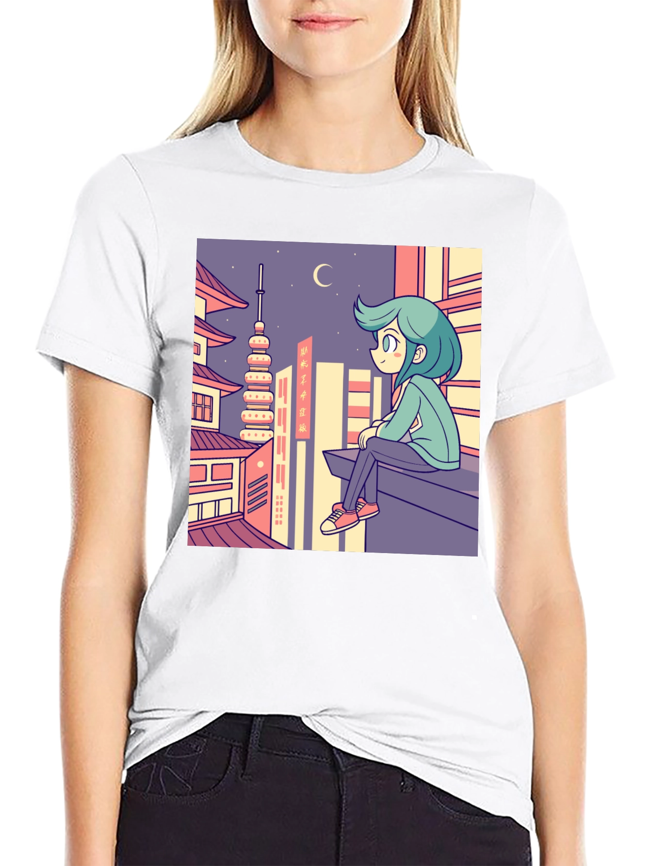 Anime Cityscape Graphic Tee - Relaxed Urban Style