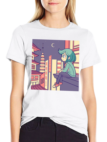 Anime Cityscape Graphic Tee - Relaxed Urban Style