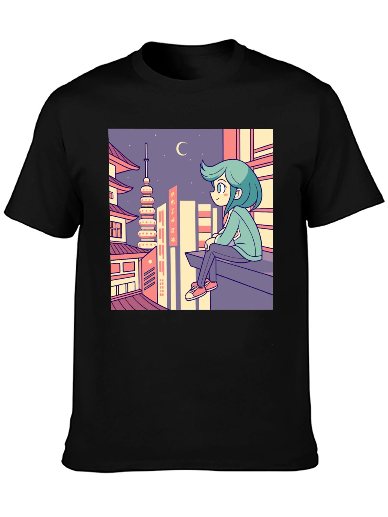 Anime Cityscape Graphic Tee - Relaxed Urban Style