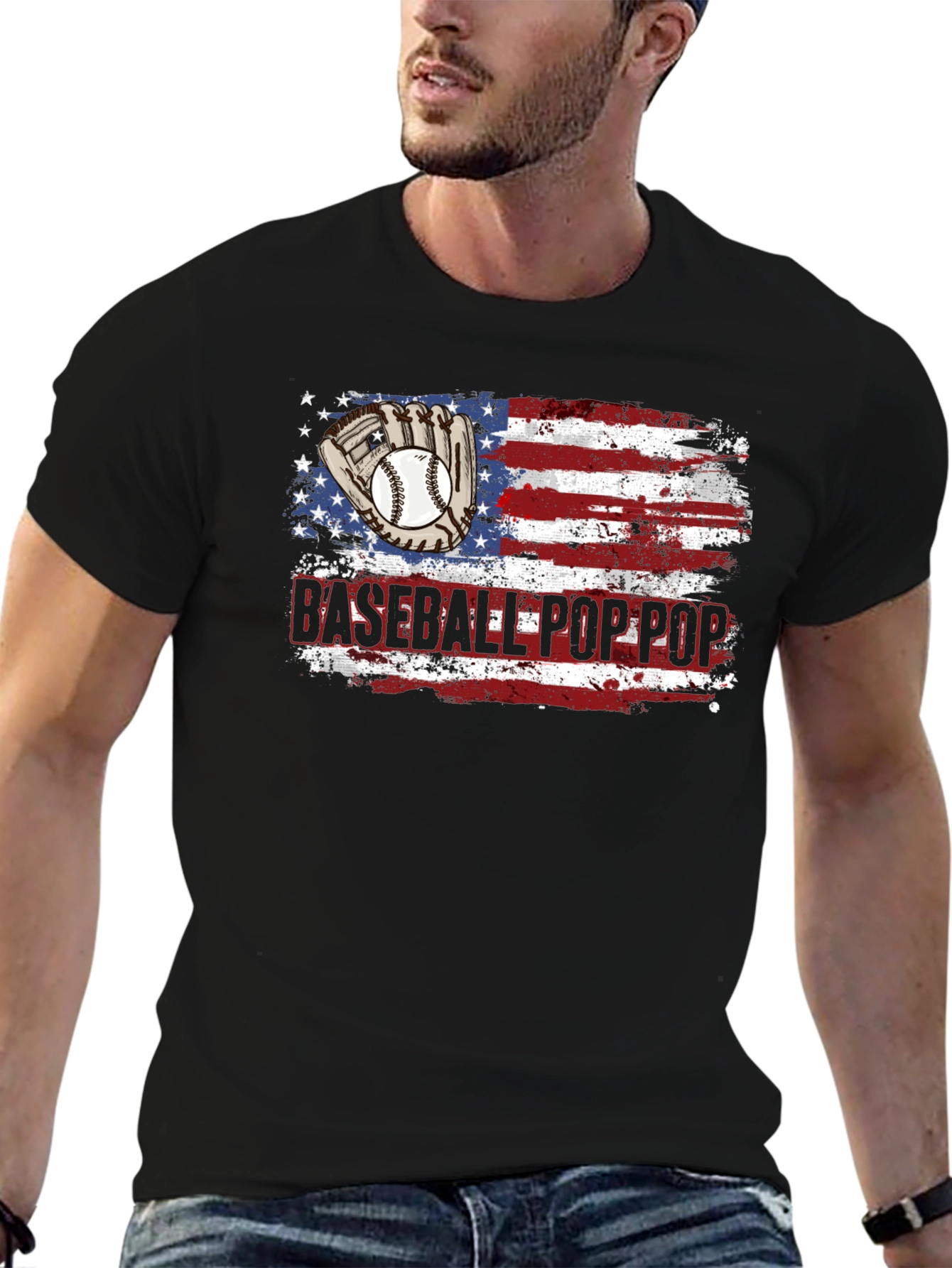 Baseball Pop Pop American Flag T-Shirt