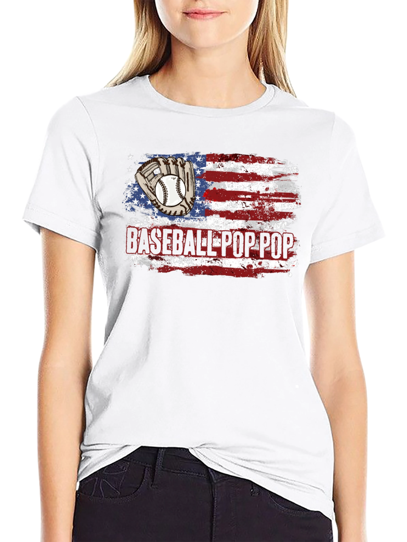 Baseball Pop Pop American Flag T-Shirt