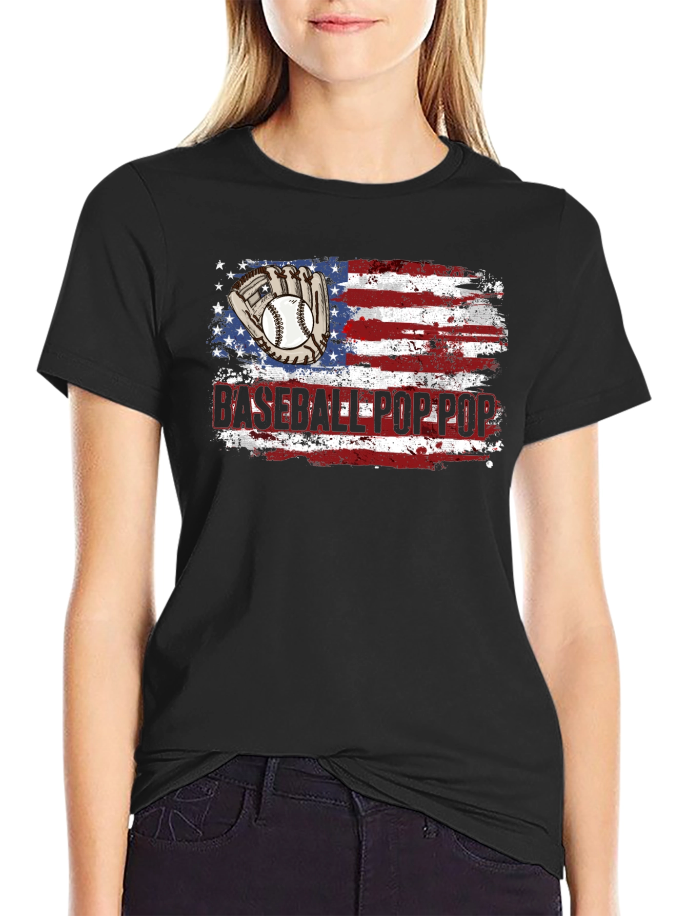 Baseball Pop Pop American Flag T-Shirt
