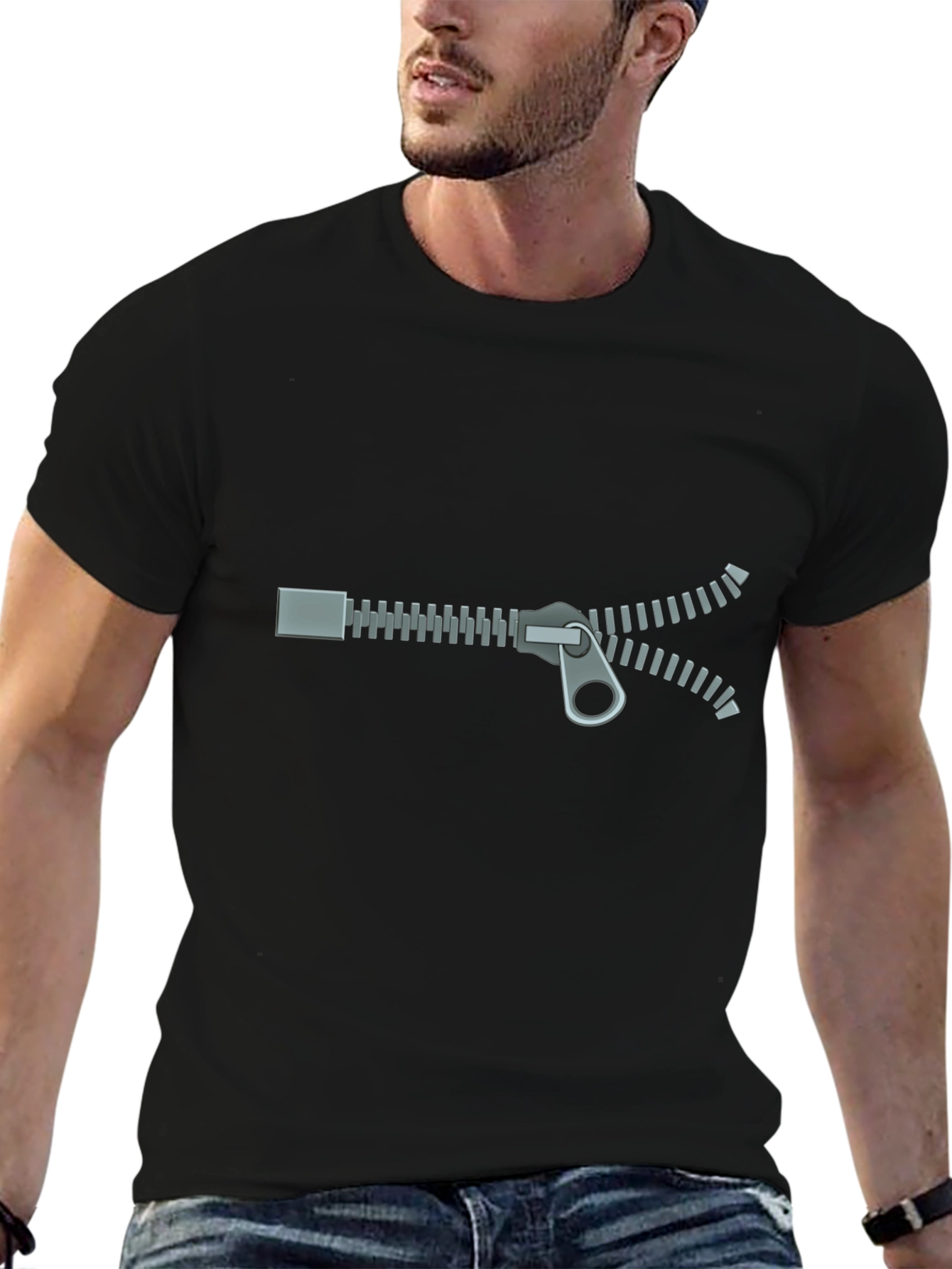 Zipper Graphic T-Shirt - Novelty Design