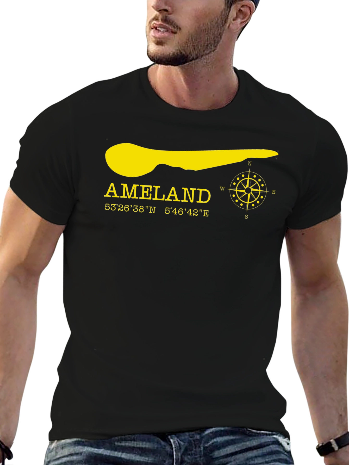 Ameland Island Coordinates T-Shirt - Black