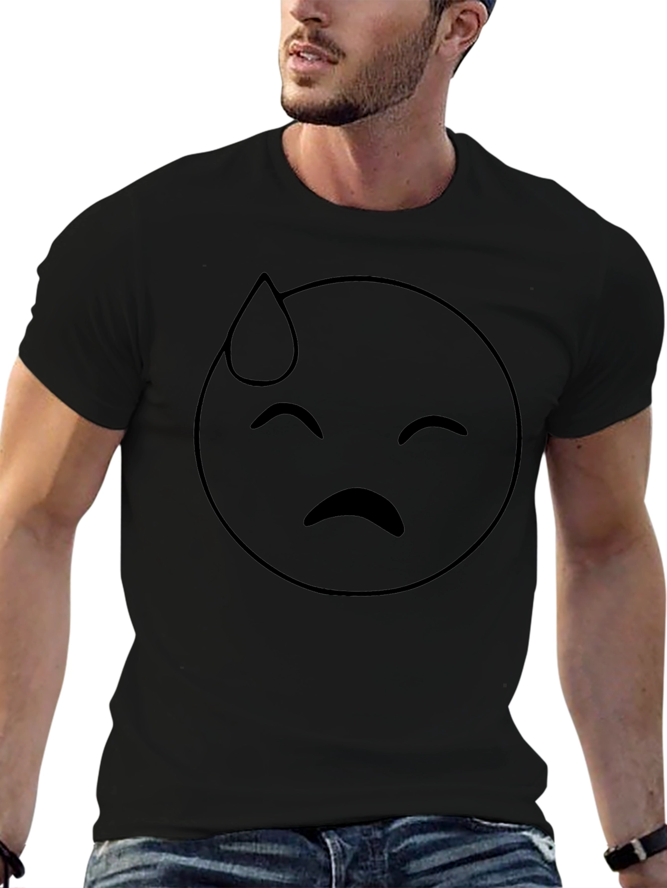 Black Emoji Sweat Drop Graphic Tee