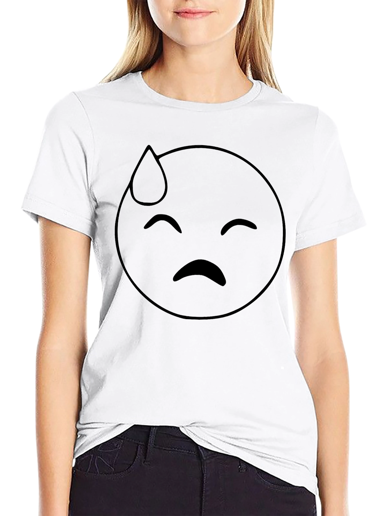 Black Emoji Sweat Drop Graphic Tee