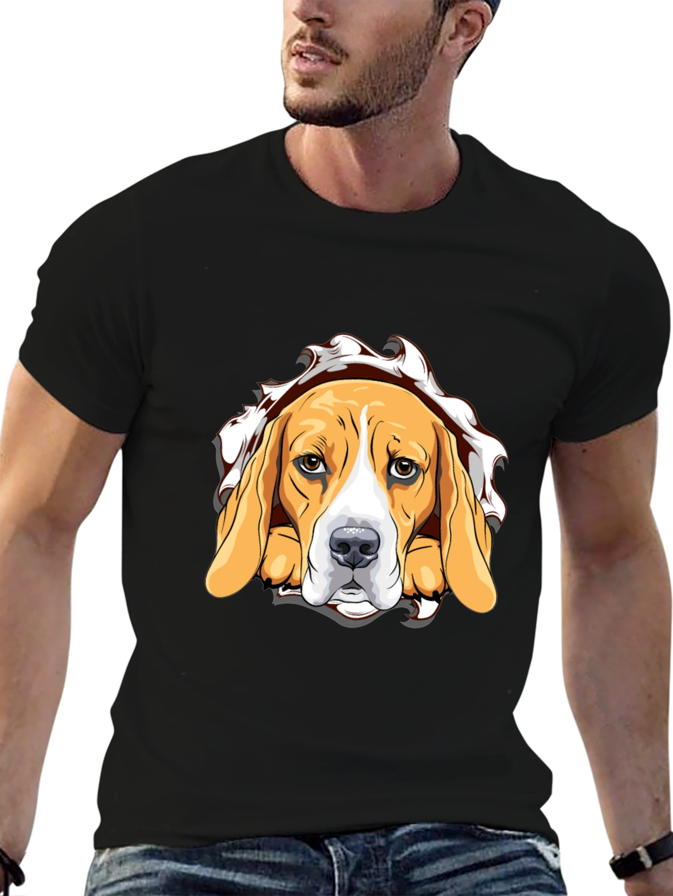 Beagle Dog Graphic Print Black T-Shirt