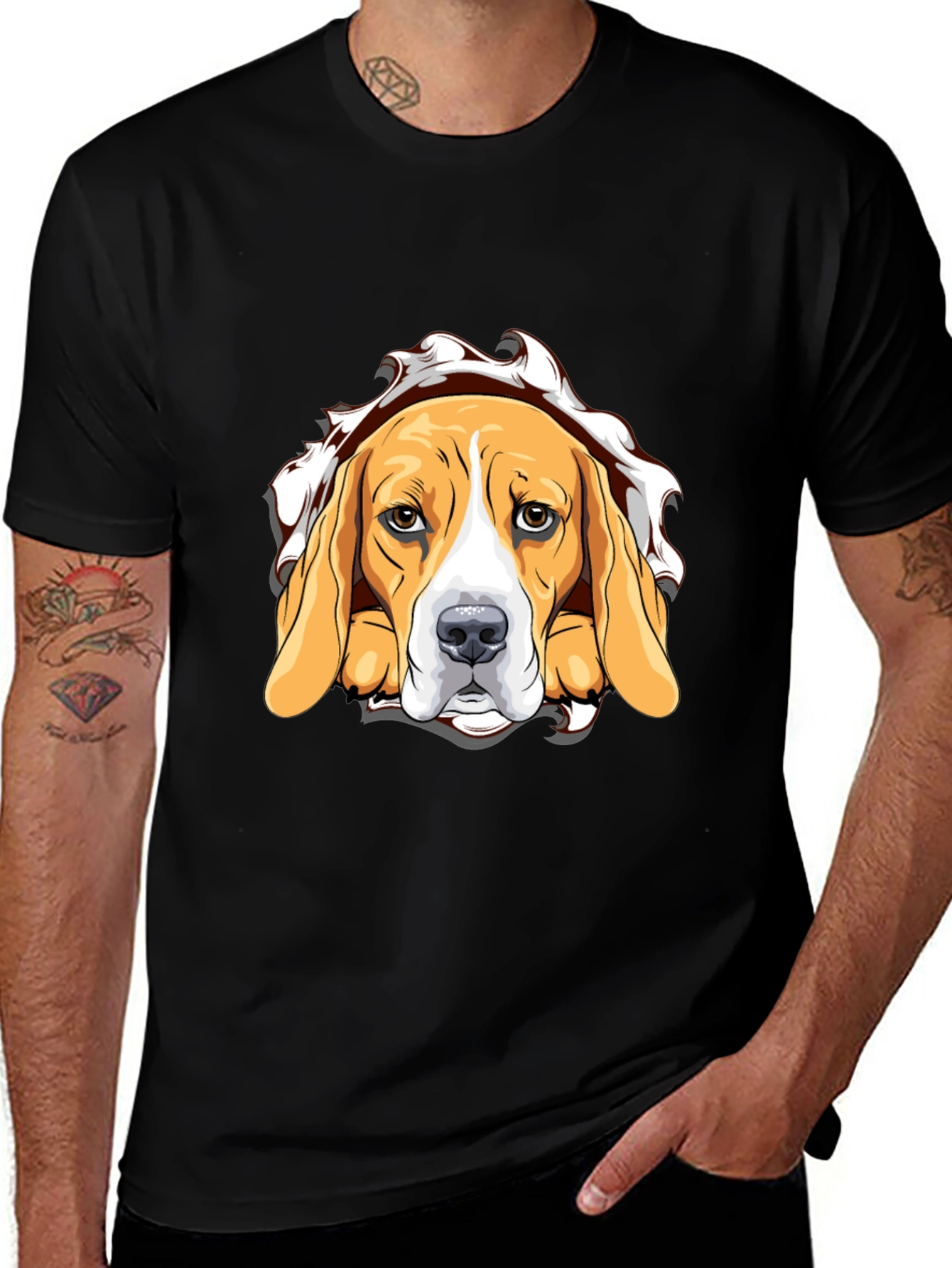 Beagle Dog Graphic Print Black T-Shirt