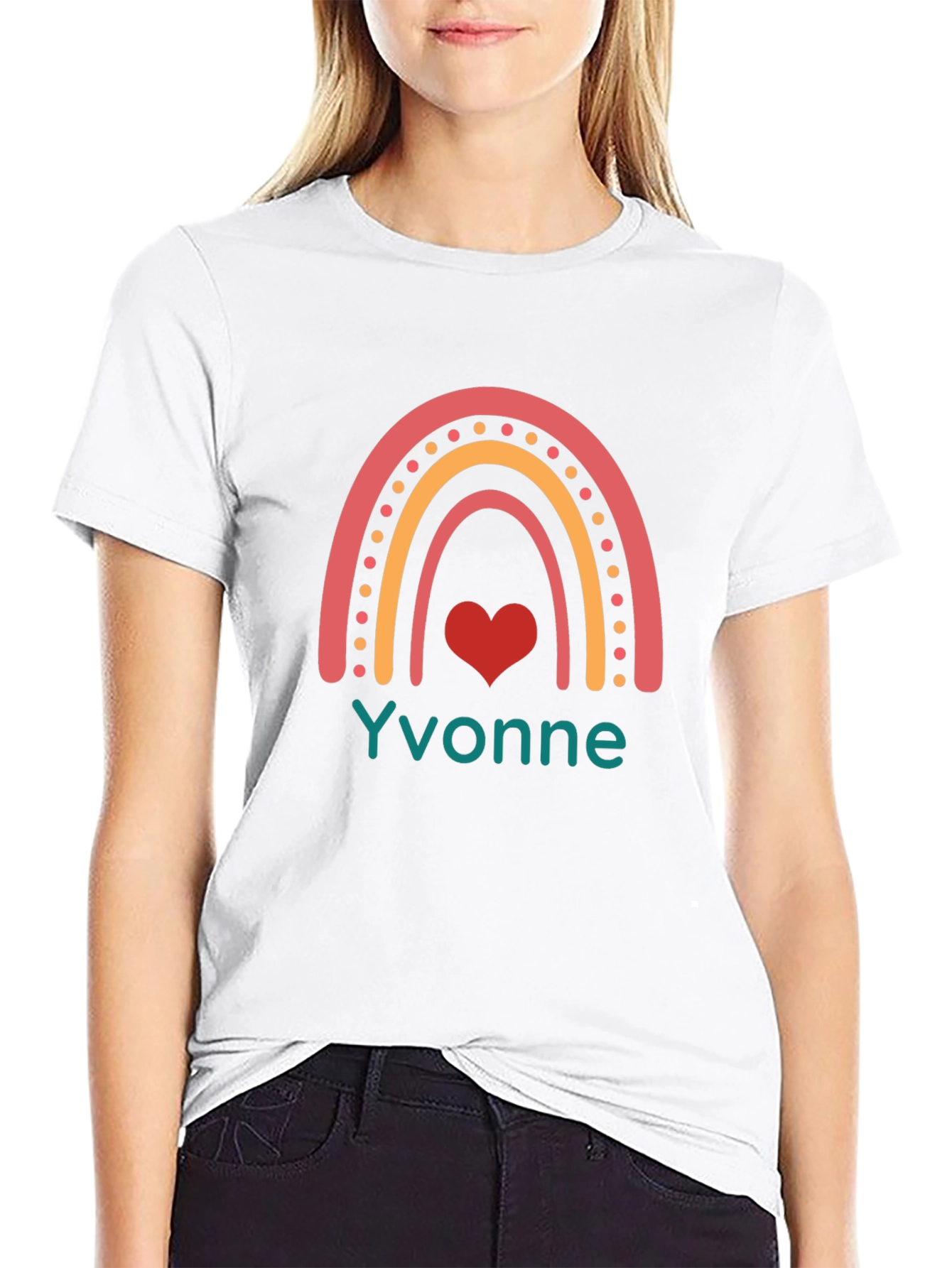 Yvonne Rainbow Heart Graphic Tee - Black