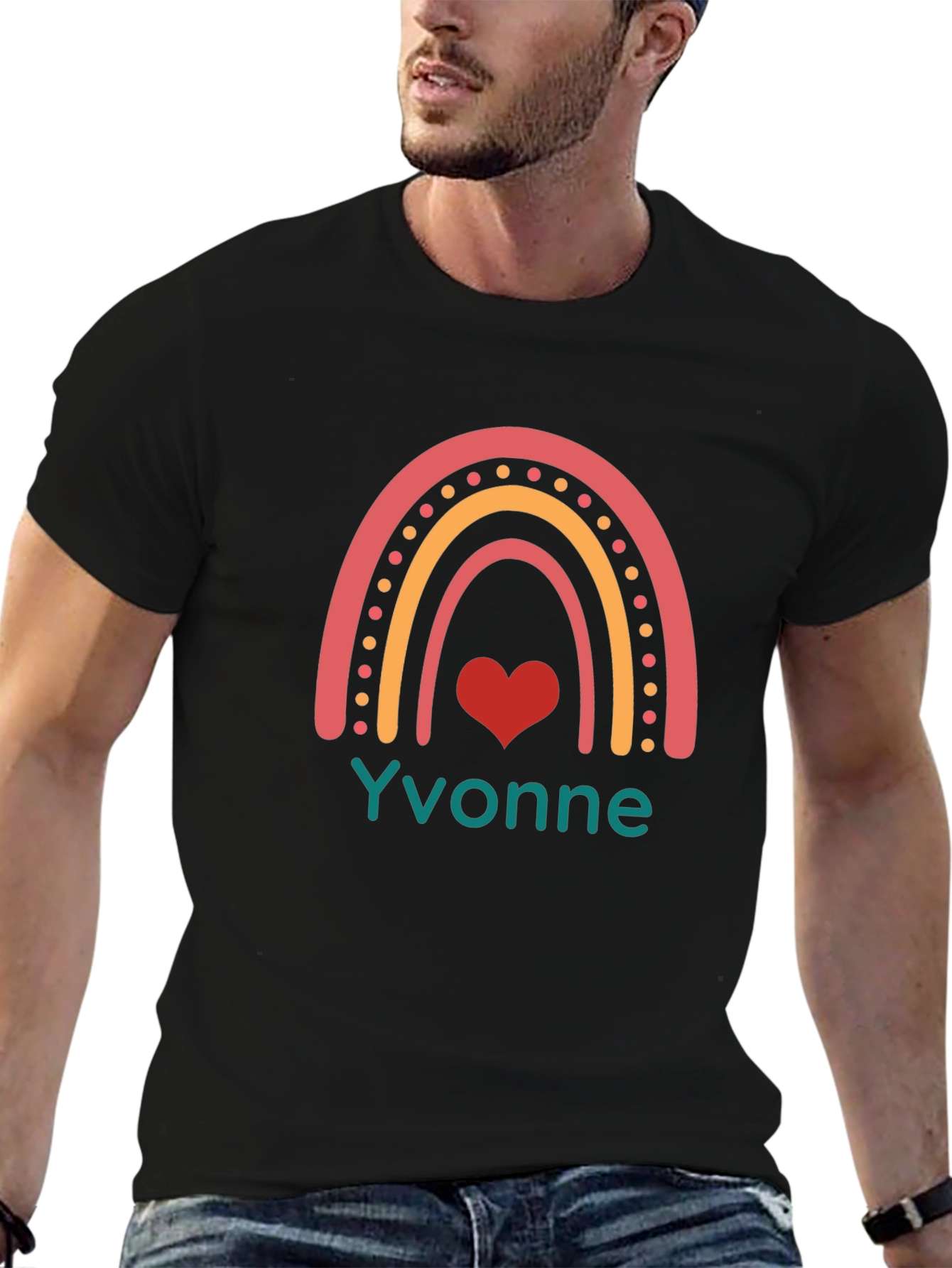 Yvonne Rainbow Heart Graphic Tee - Black