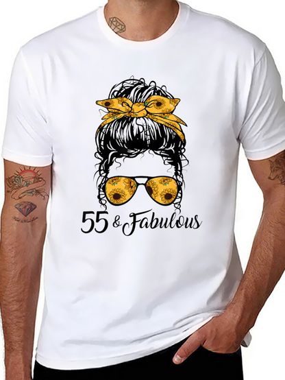 55 & Fabulous Sunflower Messy Bun T-Shirt