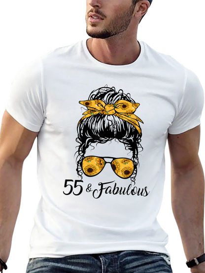 55 & Fabulous Sunflower Messy Bun T-Shirt