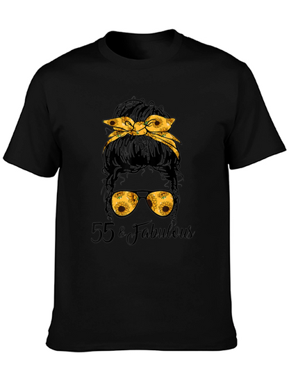 55 & Fabulous Sunflower Messy Bun T-Shirt