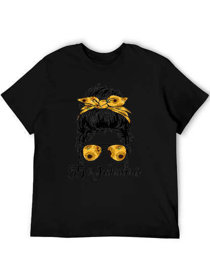 55 & Fabulous Sunflower Messy Bun T-Shirt