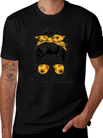 55 & Fabulous Sunflower Messy Bun T-Shirt