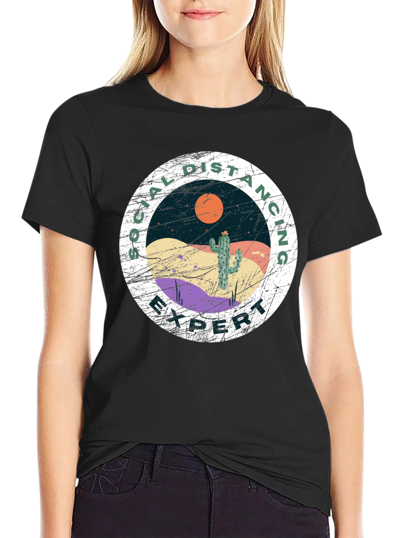 Social Distancing Expert T-Shirt - Desert Cactus Design