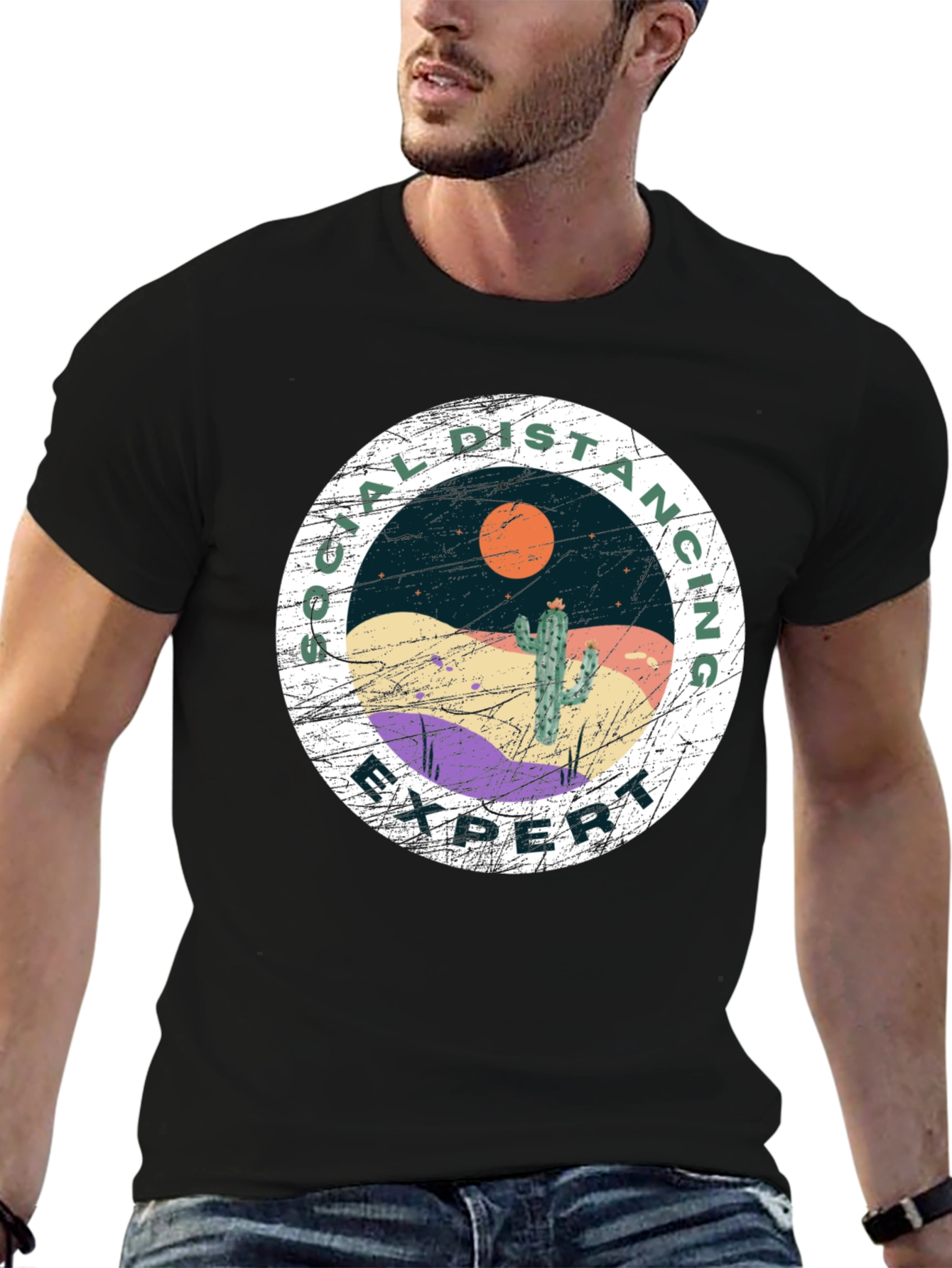 Social Distancing Expert T-Shirt - Desert Cactus Design