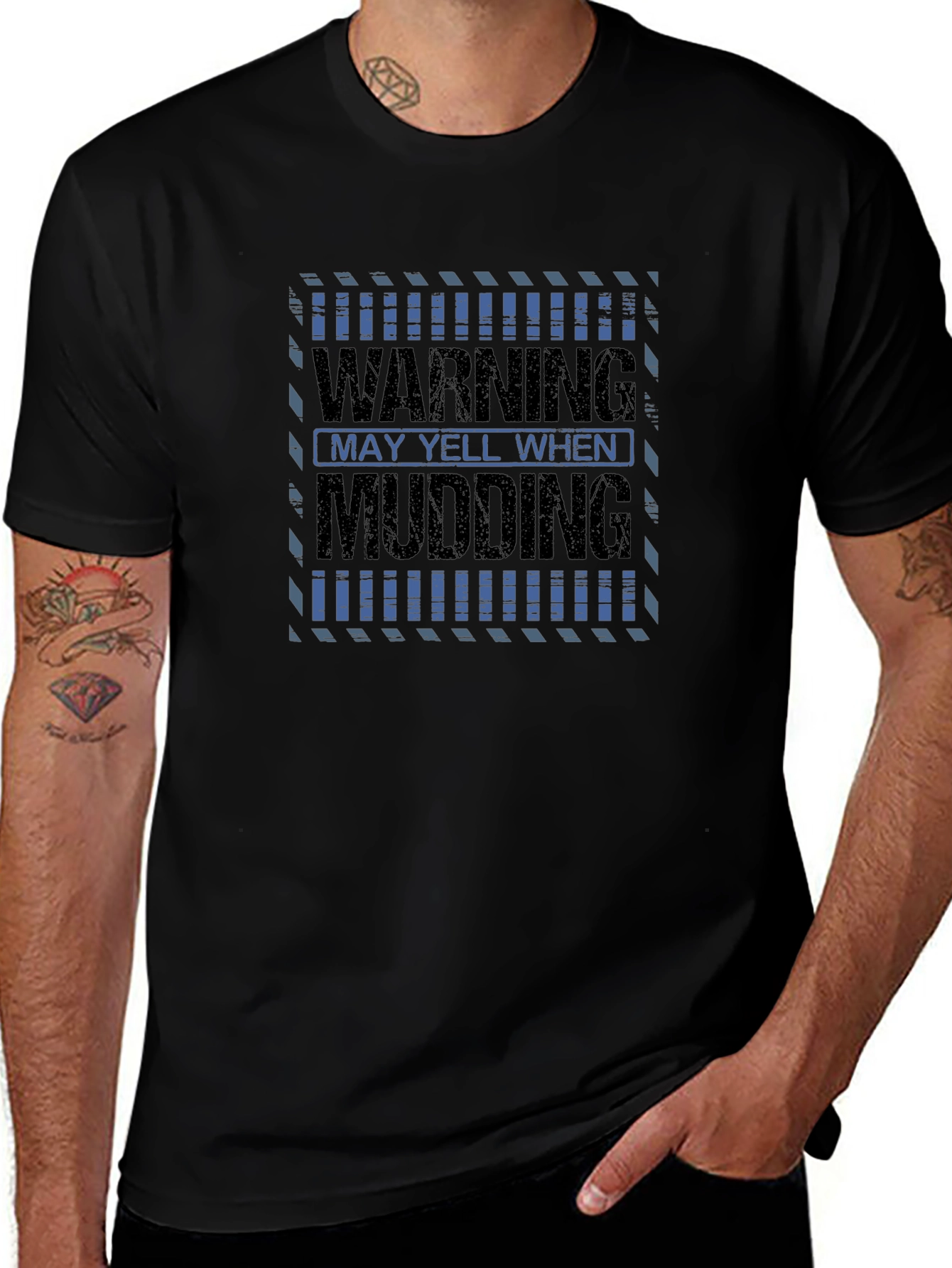 Warning May Yell When Mudding Mens Black T-Shirt