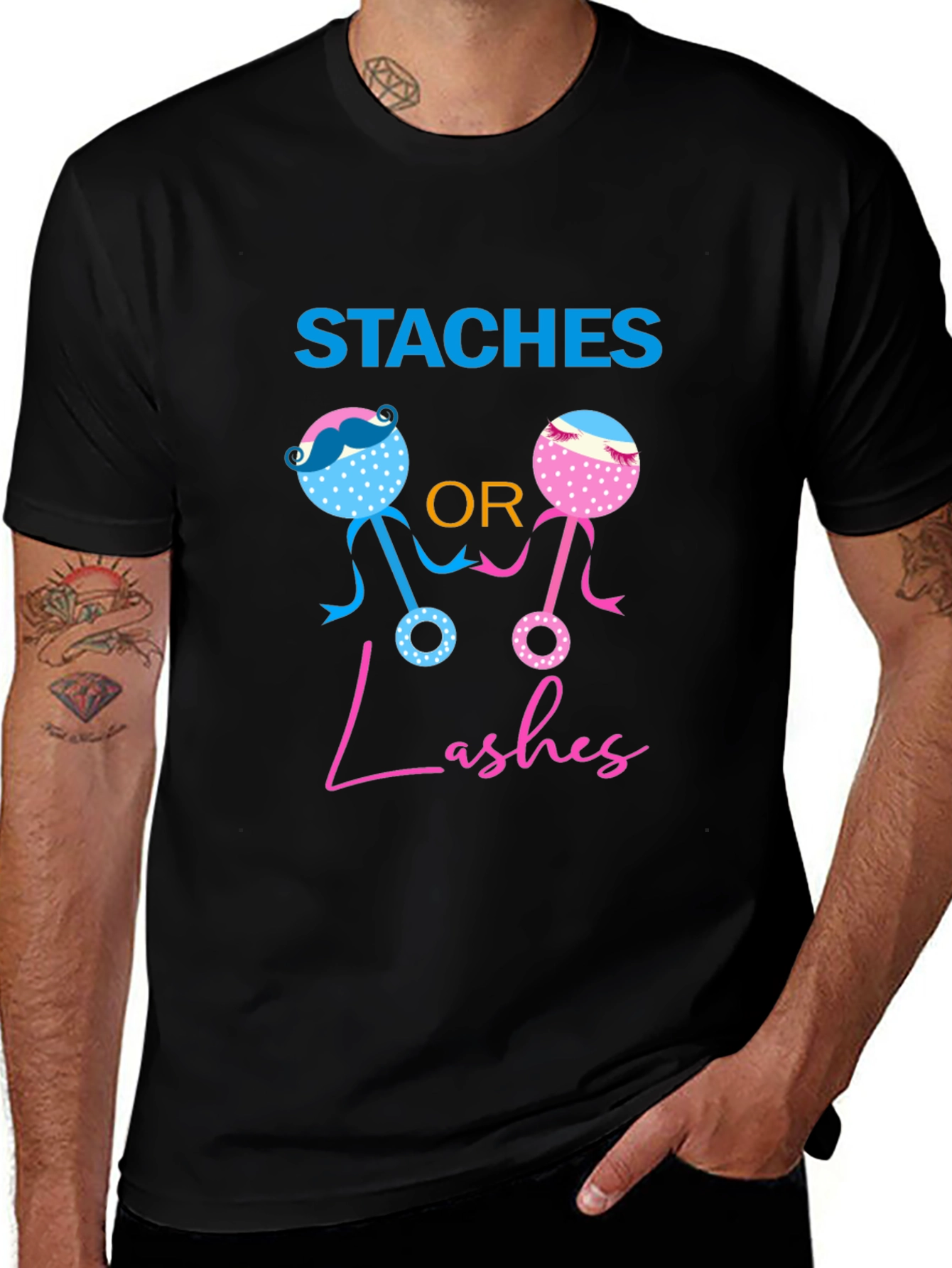 Staches or Lashes Gender Reveal T-Shirt