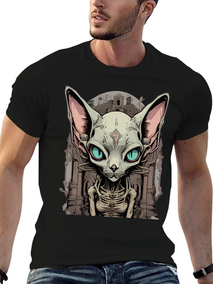 Sphynx Cat Skeleton Graphic Tee - Unique Design