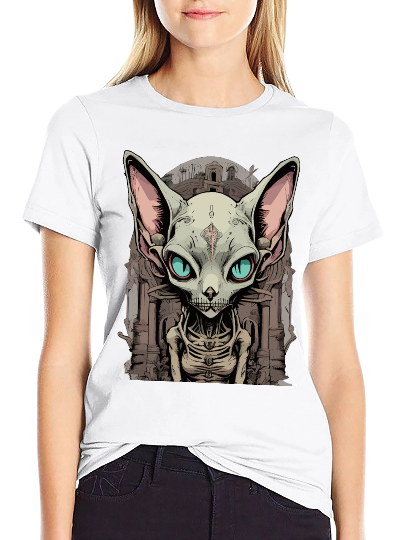 Sphynx Cat Skeleton Graphic Tee - Unique Design