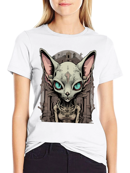 Sphynx Cat Skeleton Graphic Tee - Unique Design