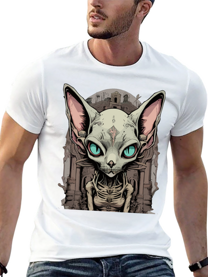 Sphynx Cat Skeleton Graphic Tee - Unique Design
