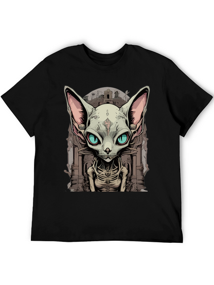 Sphynx Cat Skeleton Graphic Tee - Unique Design