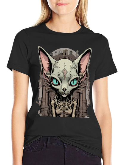 Sphynx Cat Skeleton Graphic Tee - Unique Design