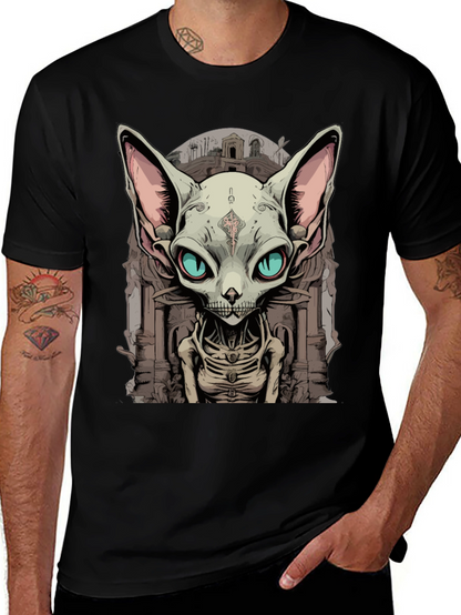 Sphynx Cat Skeleton Graphic Tee - Unique Design