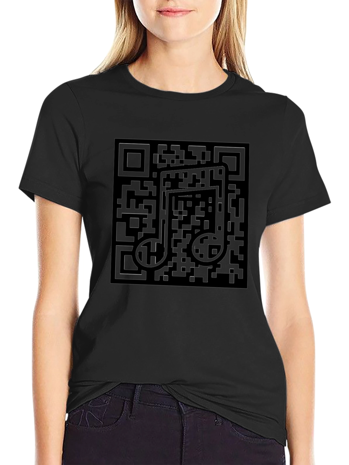 Black QR Code Music Note T-Shirt