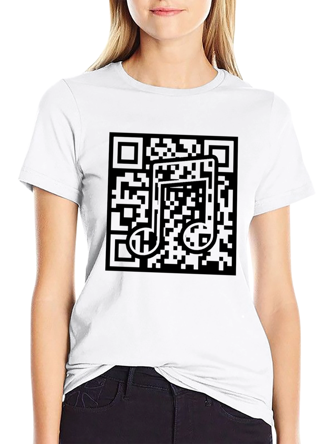 Black QR Code Music Note T-Shirt