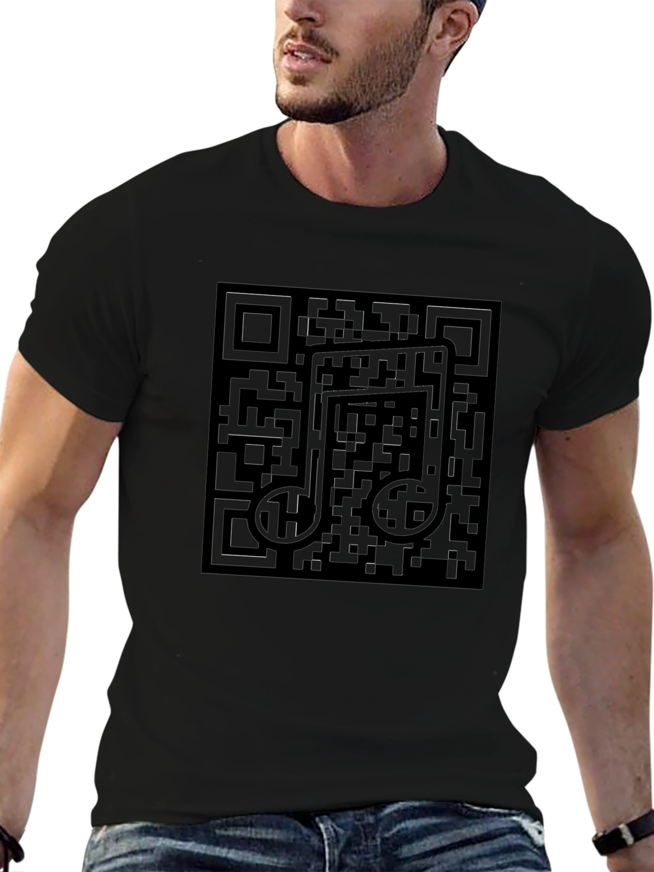 Black QR Code Music Note T-Shirt