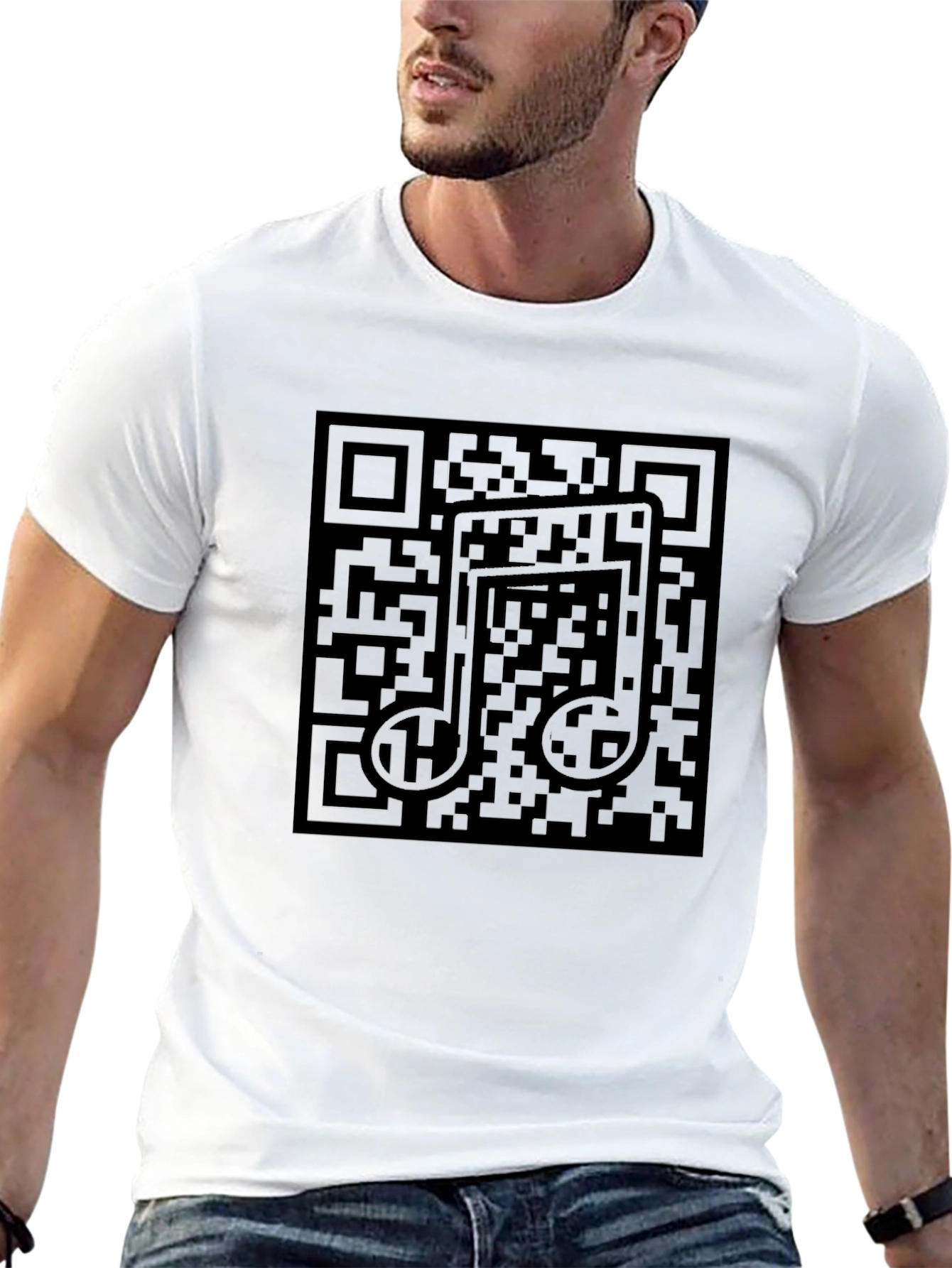 Black QR Code Music Note T-Shirt