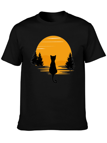 Black Cat Sunset Silhouette T-Shirt