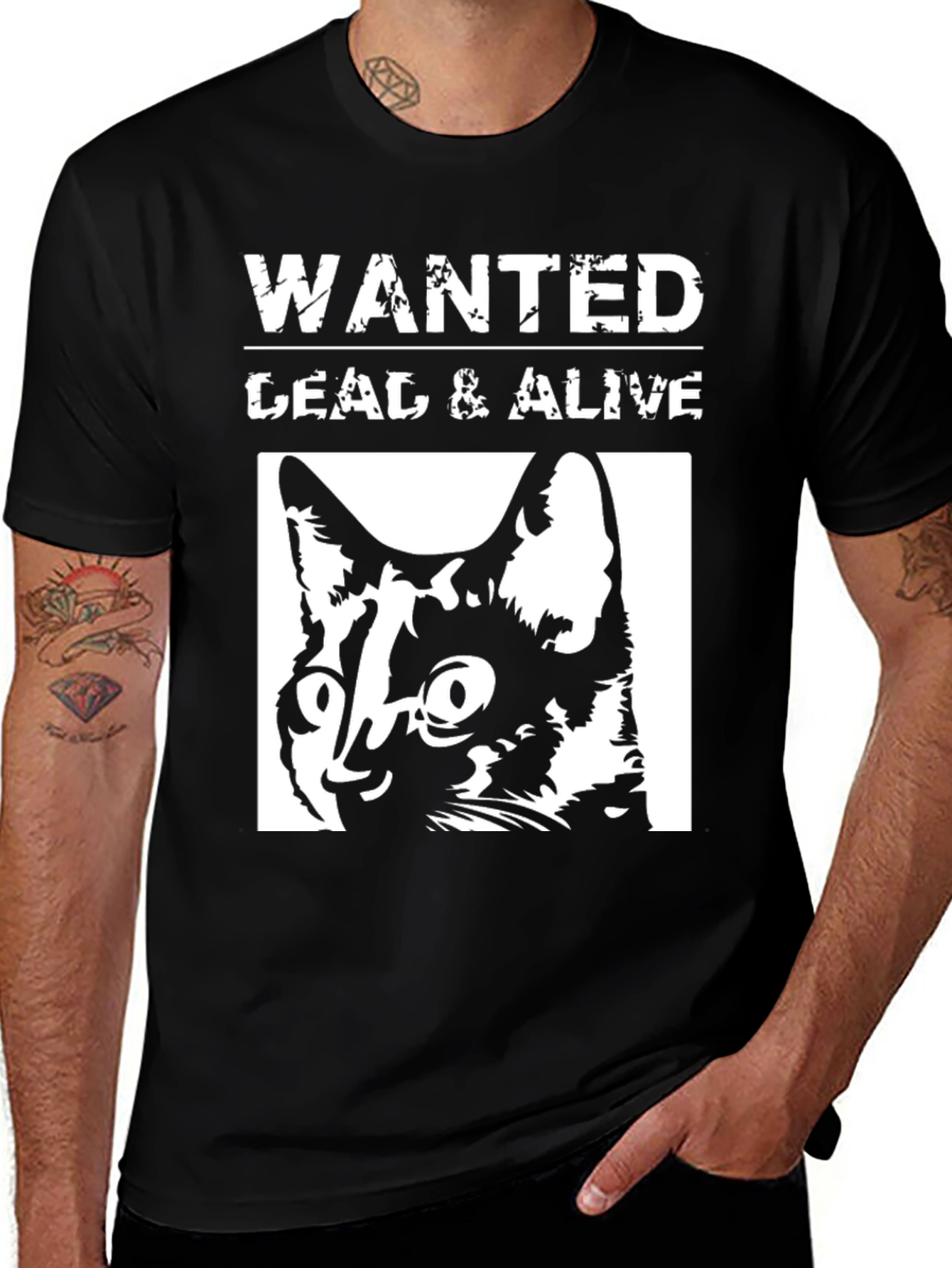 Wanted Dead or Alive Cat Graphic T-Shirt
