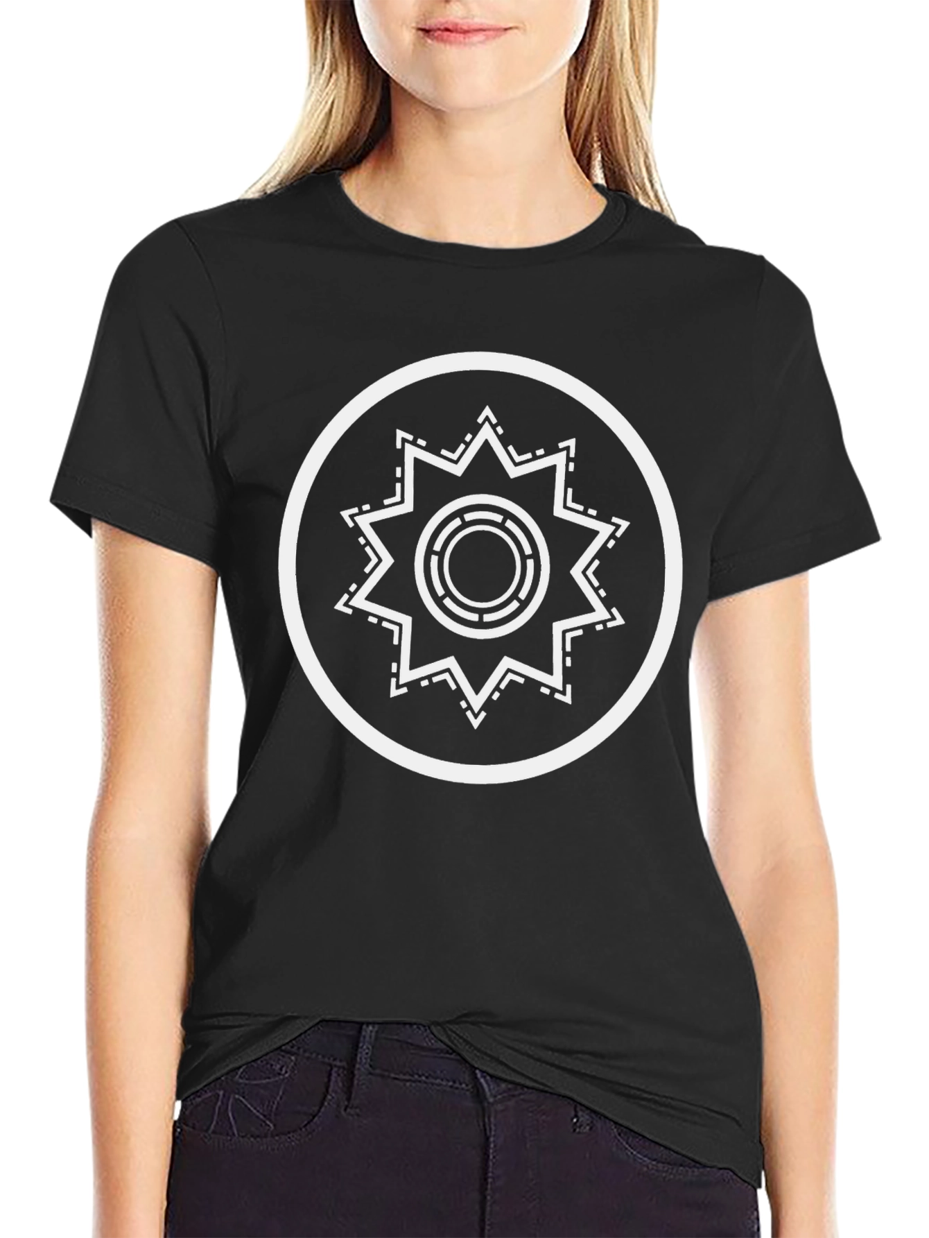 Stylish Black T-Shirt with Geometric Circle Star Design