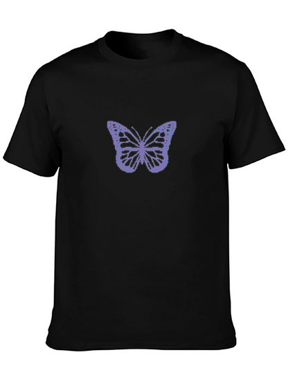 Black T-Shirt with Pixelated Butterfly Design